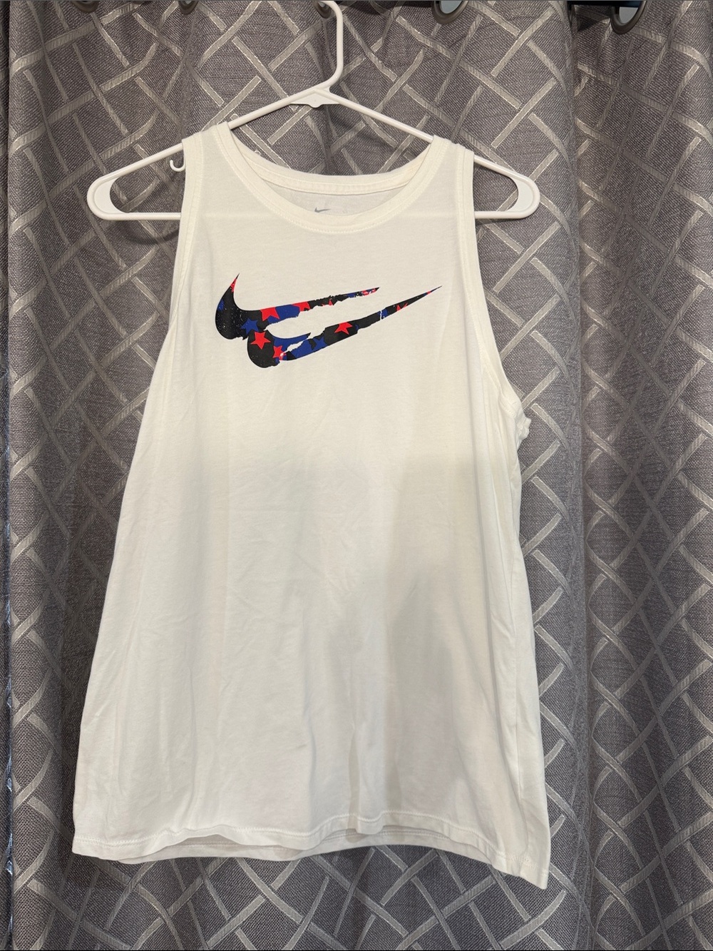 Nike White Tank Top with Red & Blue Star Swoosh